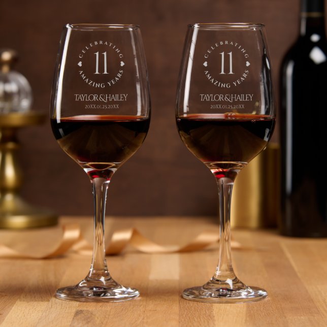 Elegant 11th Steel/Turquoise Wedding Anniversary Wine Glass (Party)