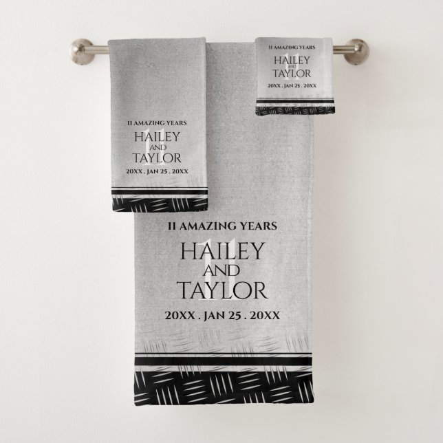 Elegant 11th Steel Wedding Anniversary Bath Towel Set (Insitu)