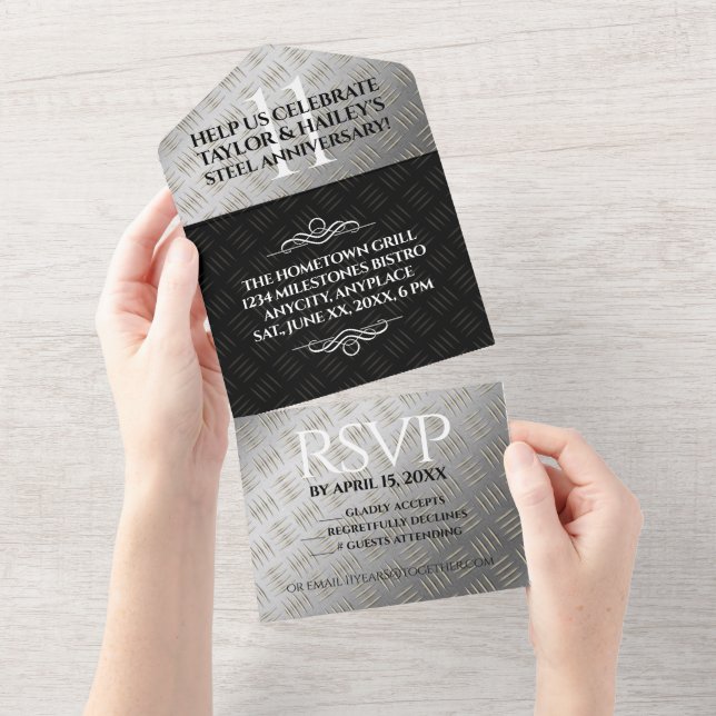 Elegant 11th Steel Wedding Anniversary Celebration All In One Invitation (Tearaway)