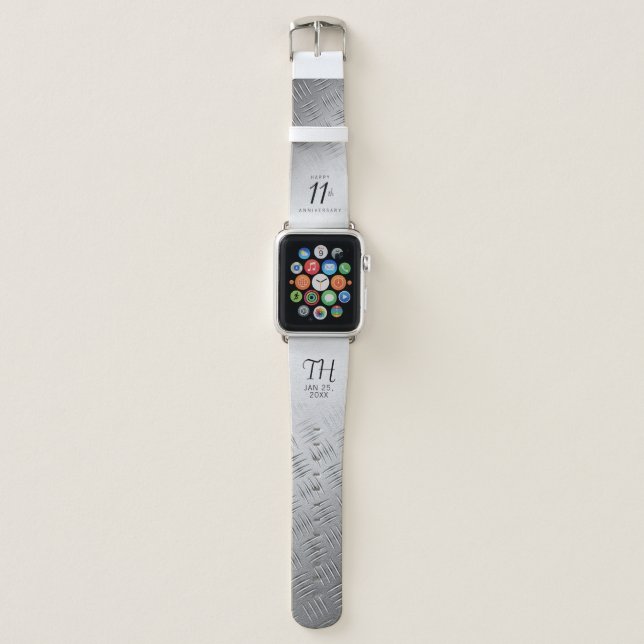 Elegant 11th Steel Wedding Anniversary Celebration Apple Watch Band (Front)