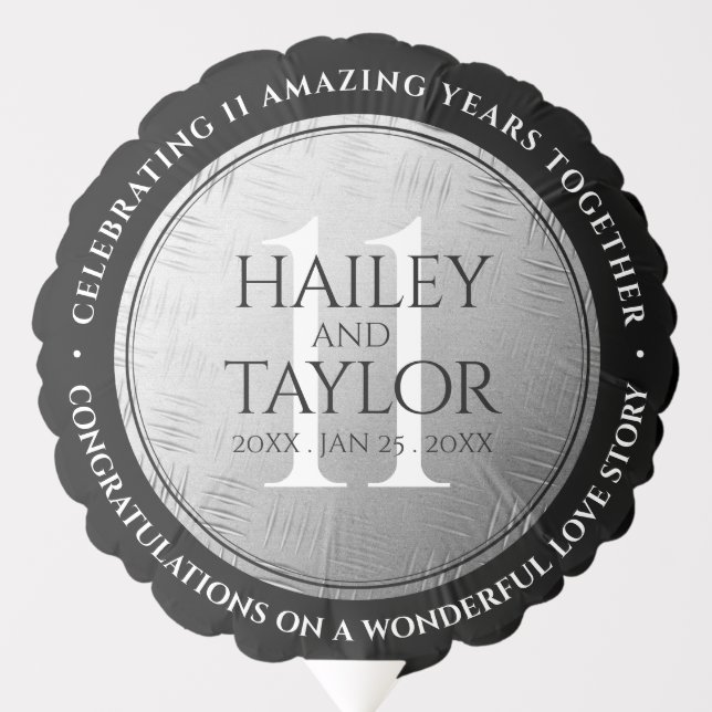 Elegant 11th Steel Wedding Anniversary Celebration Balloon (Front)