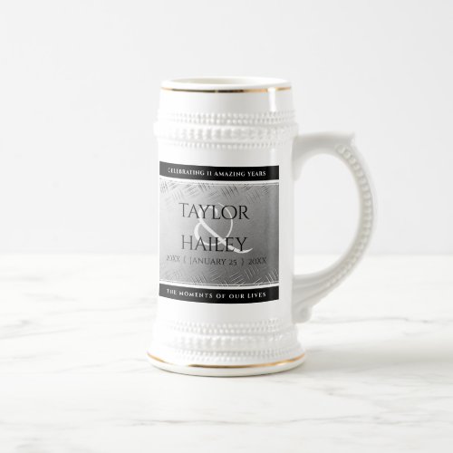 Elegant 11th Steel Wedding Anniversary Celebration Beer Stein