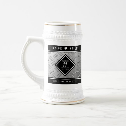 Elegant 11th Steel Wedding Anniversary Celebration Beer Stein