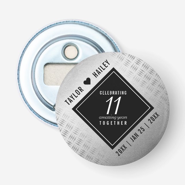 Elegant 11th Steel Wedding Anniversary Celebration Bottle Opener (Front)
