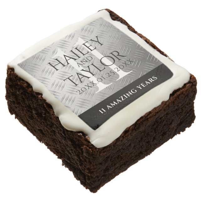 Elegant 11th Steel Wedding Anniversary Celebration Brownie (Angled)
