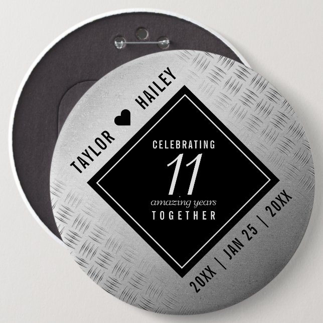 Elegant 11th Steel Wedding Anniversary Celebration Button (Front & Back)