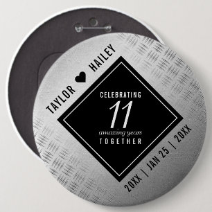 Elegant 11th Steel Wedding Anniversary Celebration Button