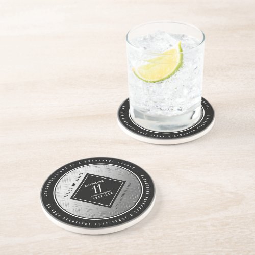 Elegant 11th Steel Wedding Anniversary Celebration Coaster