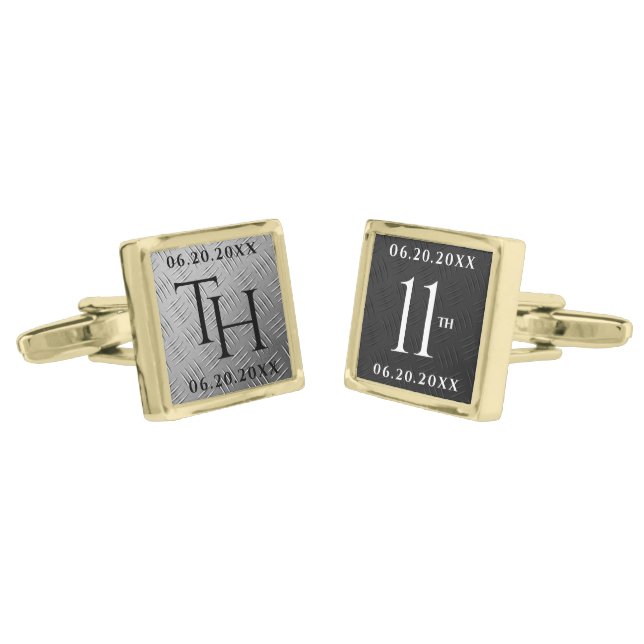 Elegant 11th Steel Wedding Anniversary Celebration Cufflinks (Angled)