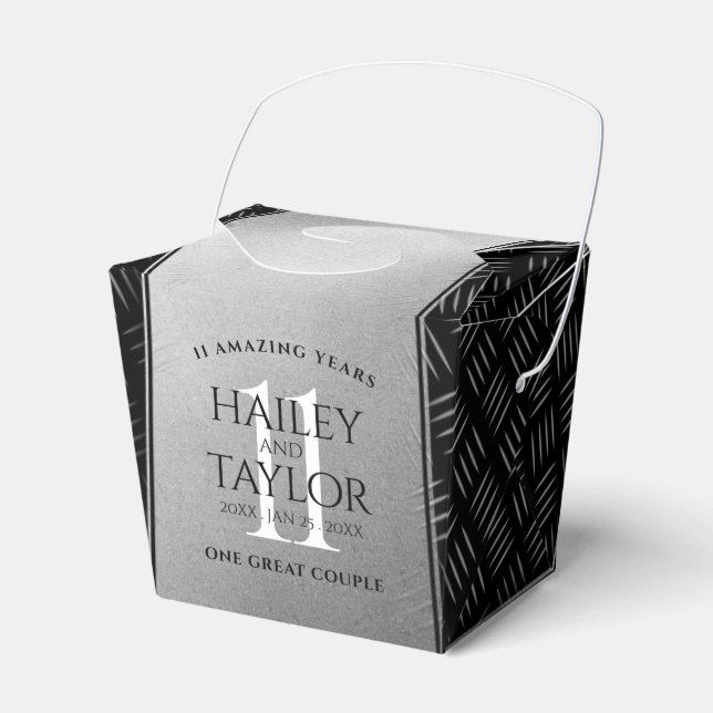 Elegant 11th Steel Wedding Anniversary Celebration Favor Boxes (Front Side)