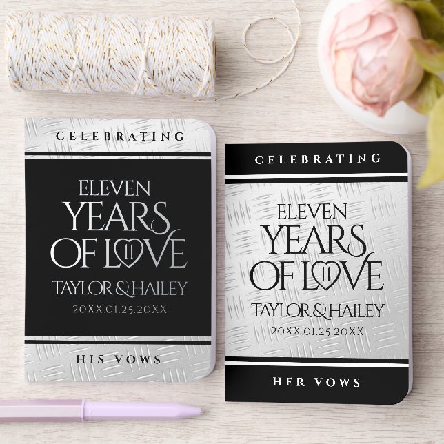 Elegant 11th Steel Wedding Anniversary Celebration Foil Vow Books (Wedding)