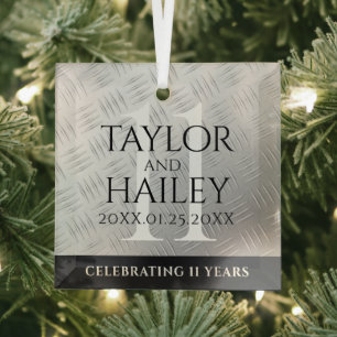 Elegant 11th Steel Wedding Anniversary Celebration Glass Ornament