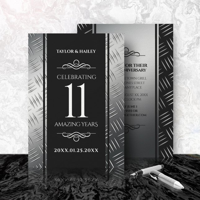 Elegant 11th Steel Wedding Anniversary Celebration Invitation (Creator Uploaded)