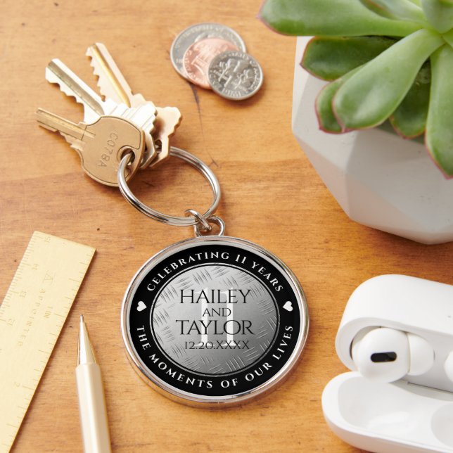 Elegant 11th Steel Wedding Anniversary Celebration Keychain (Desk)