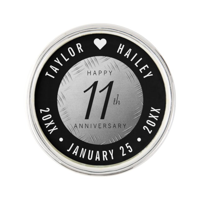 Elegant 11th Steel Wedding Anniversary Celebration Lapel Pin (Front)