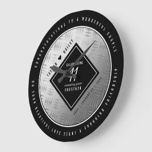 Elegant 11th Steel Wedding Anniversary Celebration Large Clock