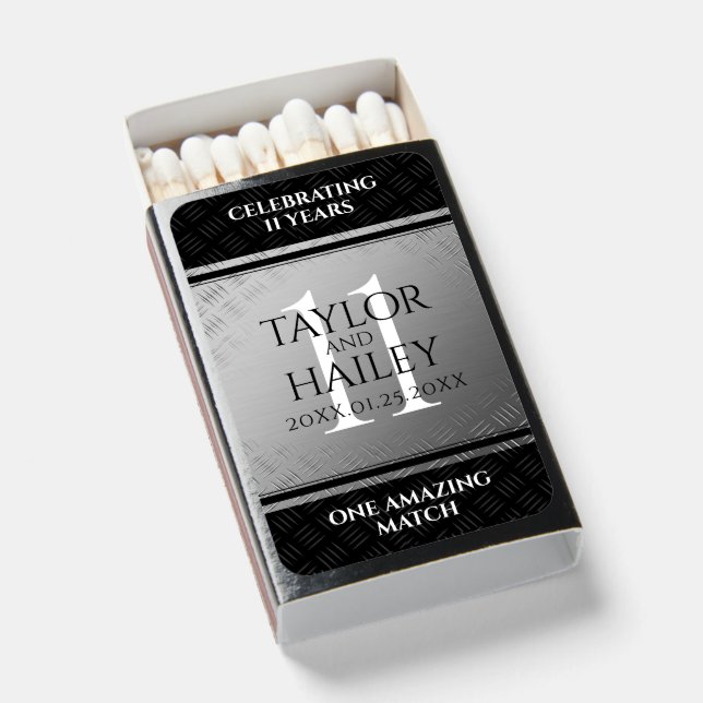 Elegant 11th Steel Wedding Anniversary Celebration Matchboxes (Front Open)