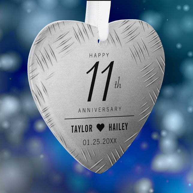 Elegant 11th Steel Wedding Anniversary Celebration Ornament (Elegant 11th Steel Wedding Anniversary Acrylic Ornament Cover Photo.)
