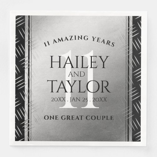 Elegant 11th Steel Wedding Anniversary Celebration Paper Dinner Napkins