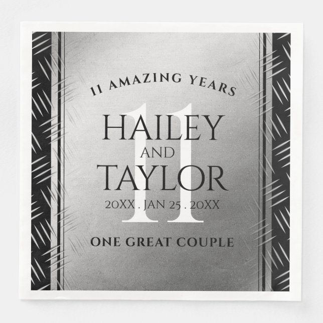 Elegant 11th Steel Wedding Anniversary Celebration Paper Dinner Napkins (Front)