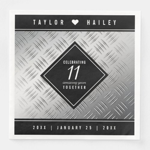 Elegant 11th Steel Wedding Anniversary Celebration Paper Dinner Napkins