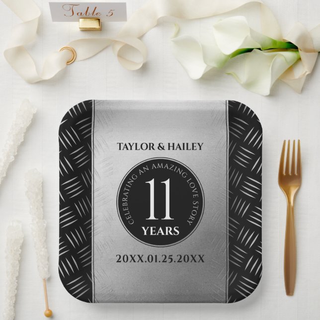 Elegant 11th Steel Wedding Anniversary Celebration Paper Plates (Wedding)