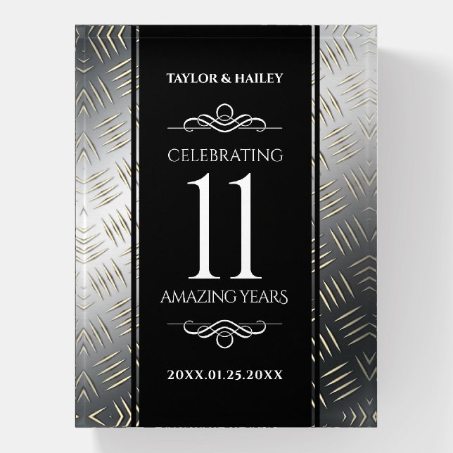 Elegant 11th Steel Wedding Anniversary Celebration Paperweight (Vertical)