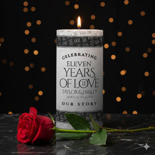 Elegant 11th Steel Wedding Anniversary Celebration Pillar Candle