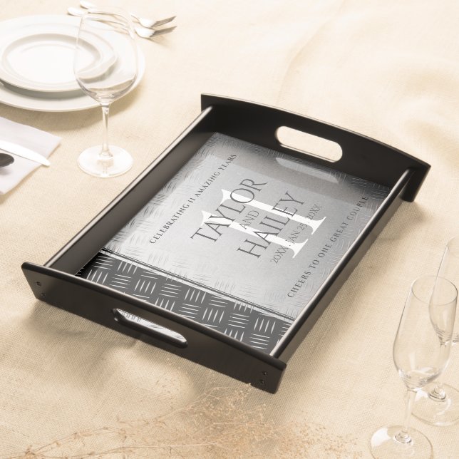 Elegant 11th Steel Wedding Anniversary Celebration Serving Tray (Front)