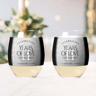 Elegant 11th Steel Wedding Anniversary Celebration Stemless Wine Glass