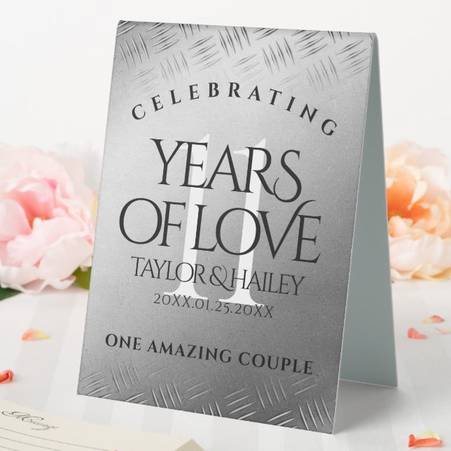 Elegant 11th Steel Wedding Anniversary Celebration Table Tent (In SItu (Wedding))