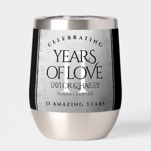 Elegant 11th Steel Wedding Anniversary Celebration Thermal Wine Tumbler