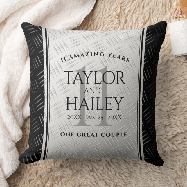 Elegant 11th Steel Wedding Anniversary Celebration Throw Pillow (Blanket)