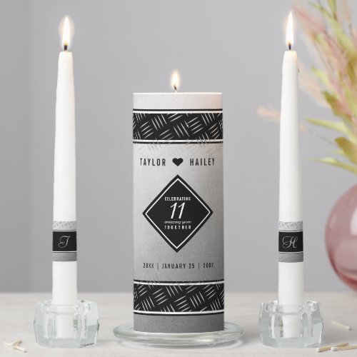 Elegant 11th Steel Wedding Anniversary Celebration Unity Candle Set