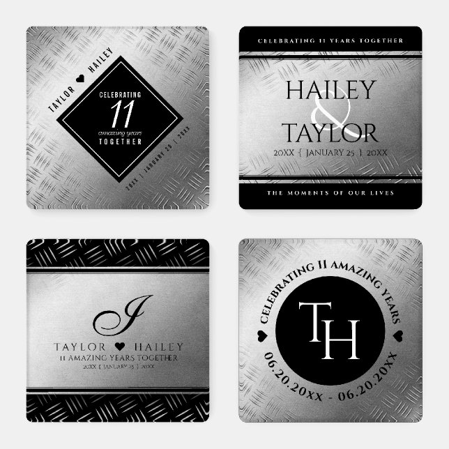 Elegant 11th Steel Wedding Anniversary Coaster Set (Set)