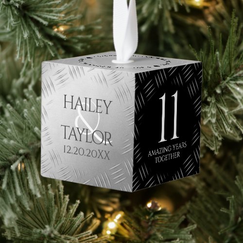 Elegant 11th Steel Wedding Anniversary Cube Ornament