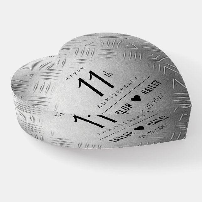 Elegant 11th Steel Wedding Anniversary Paperweight (Angled)