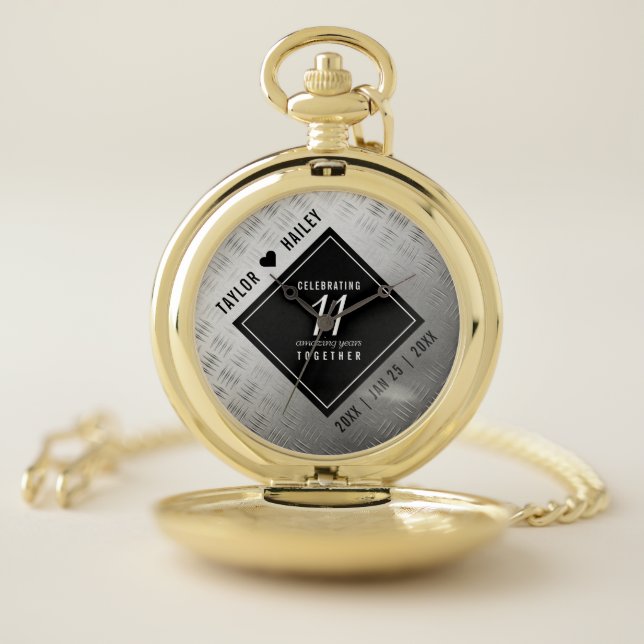Elegant 11th Steel Wedding Anniversary Pocket Watch (Inside)