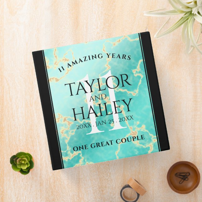 Elegant 11th Turquoise Wedding Anniversary 3 Ring Binder (In Situ)