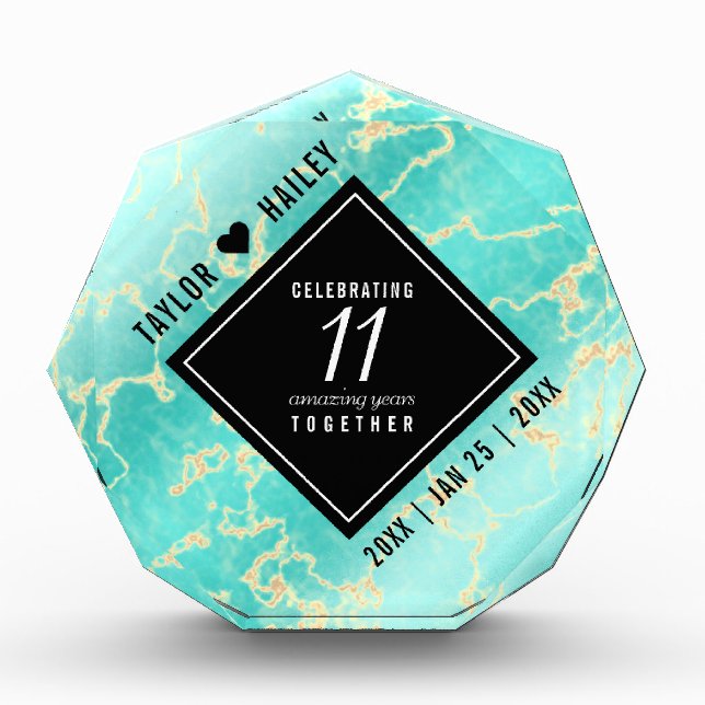 Elegant 11th Turquoise Wedding Anniversary Acrylic Award (Front)