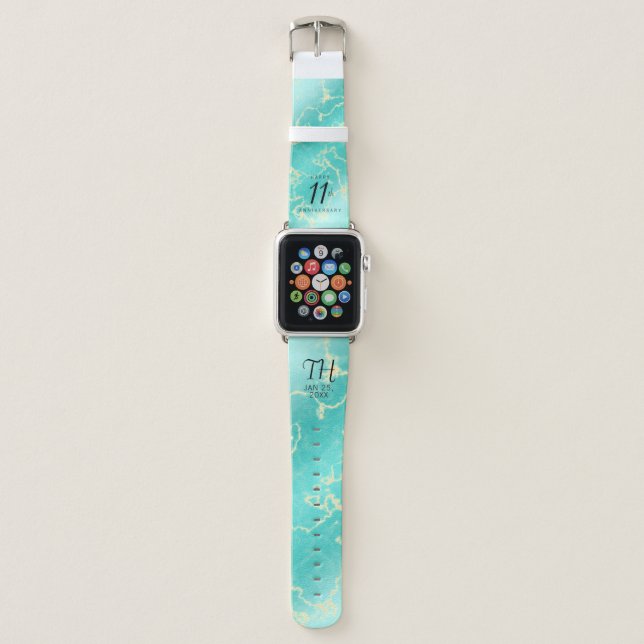 Elegant 11th Turquoise Wedding Anniversary Apple Watch Band (Front)