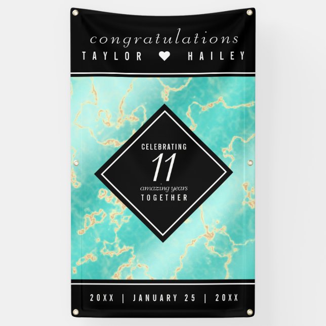 Elegant 11th Turquoise Wedding Anniversary Banner (Vertical)