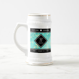 Elegant 11th Turquoise Wedding Anniversary Beer Stein