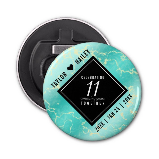 Elegant 11th Turquoise Wedding Anniversary Bottle Opener (Front)