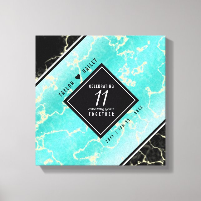 Elegant 11th Turquoise Wedding Anniversary Canvas Print (Front)