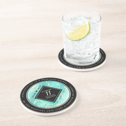 Elegant 11th Turquoise Wedding Anniversary Coaster