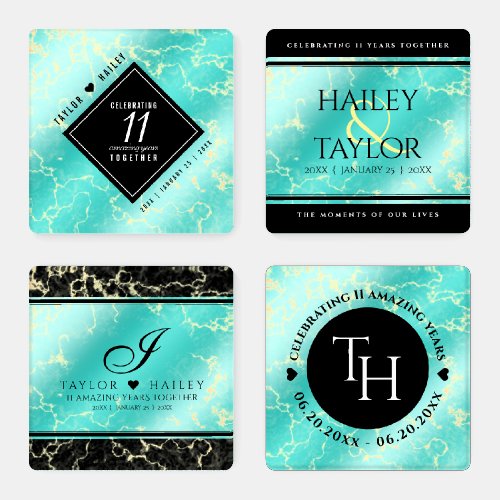 Elegant 11th Turquoise Wedding Anniversary Coaster Set