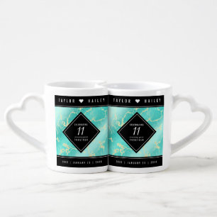 Elegant 11th Turquoise Wedding Anniversary Coffee Mug Set