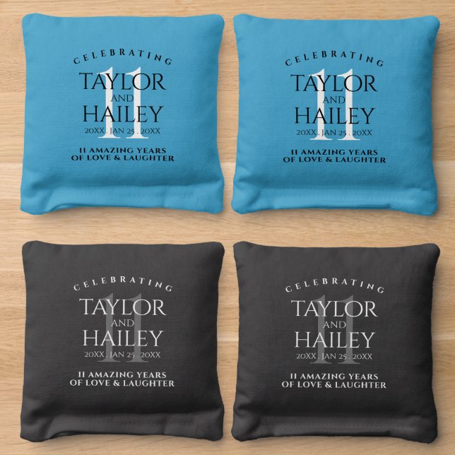 Elegant 11th Turquoise Wedding Anniversary Cornhole Bags (Wood)