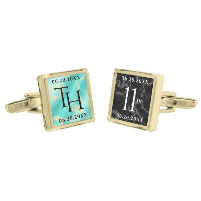 Elegant 11th Turquoise Wedding Anniversary Cufflinks (Angled)
